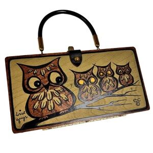 Vintage Mid Century Enid Collins Retro Mod Wise Guys Owl Box Bag Purse